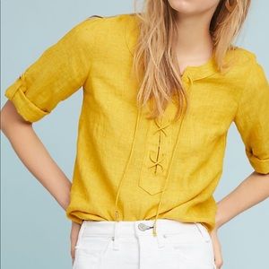 Anthropologie Maeve Yellow Linen Top